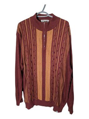 Stacy Adams Modern Cable Knit Jacquard Quarter-Zip Sweater Burgundy/Brown 3XL